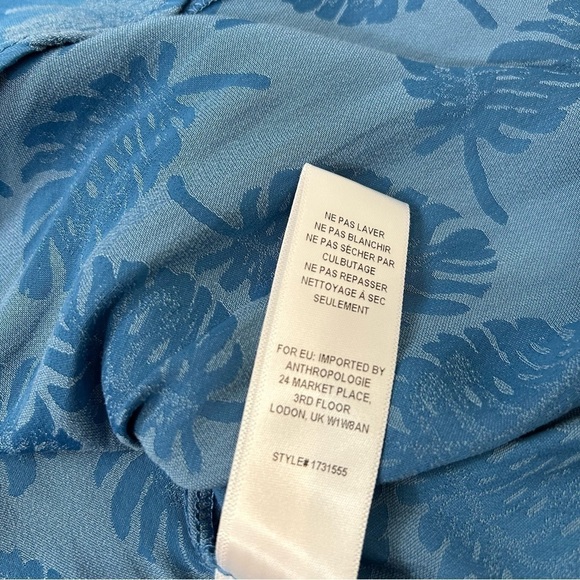 Anthropologie Palm Beach Blouse Current Air Small NWT Blue Leaf Long Sleeve - Picture 14 of 16